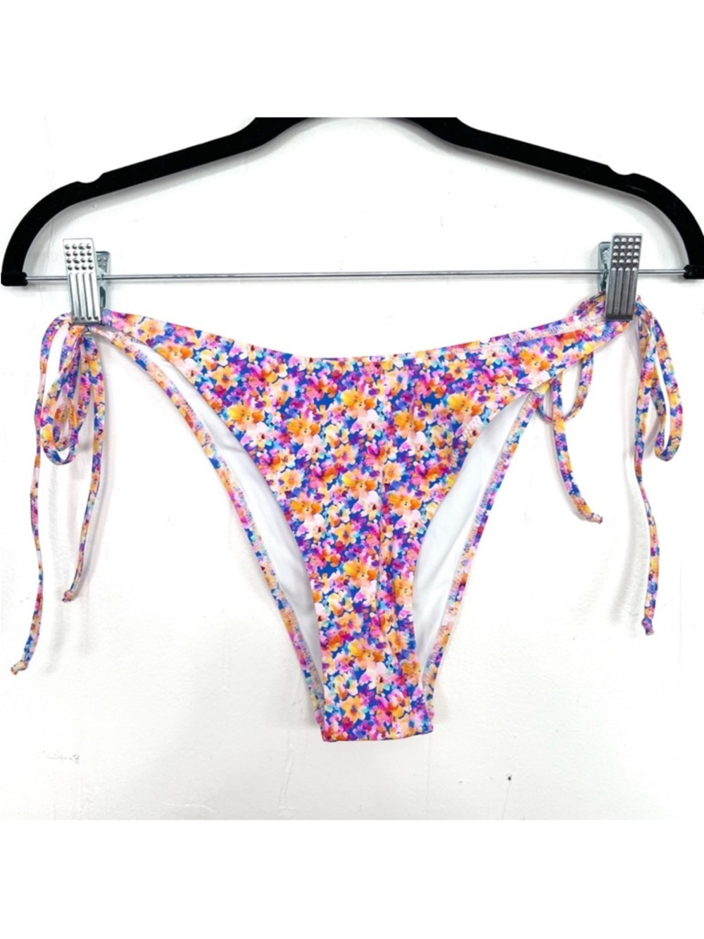 NWOT Bright Colorful Floral String Tie Sides Bikini Swim Bottom Large